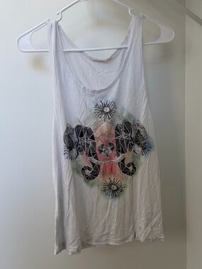 Women's White Summer Tank Top with Print Design, Size M